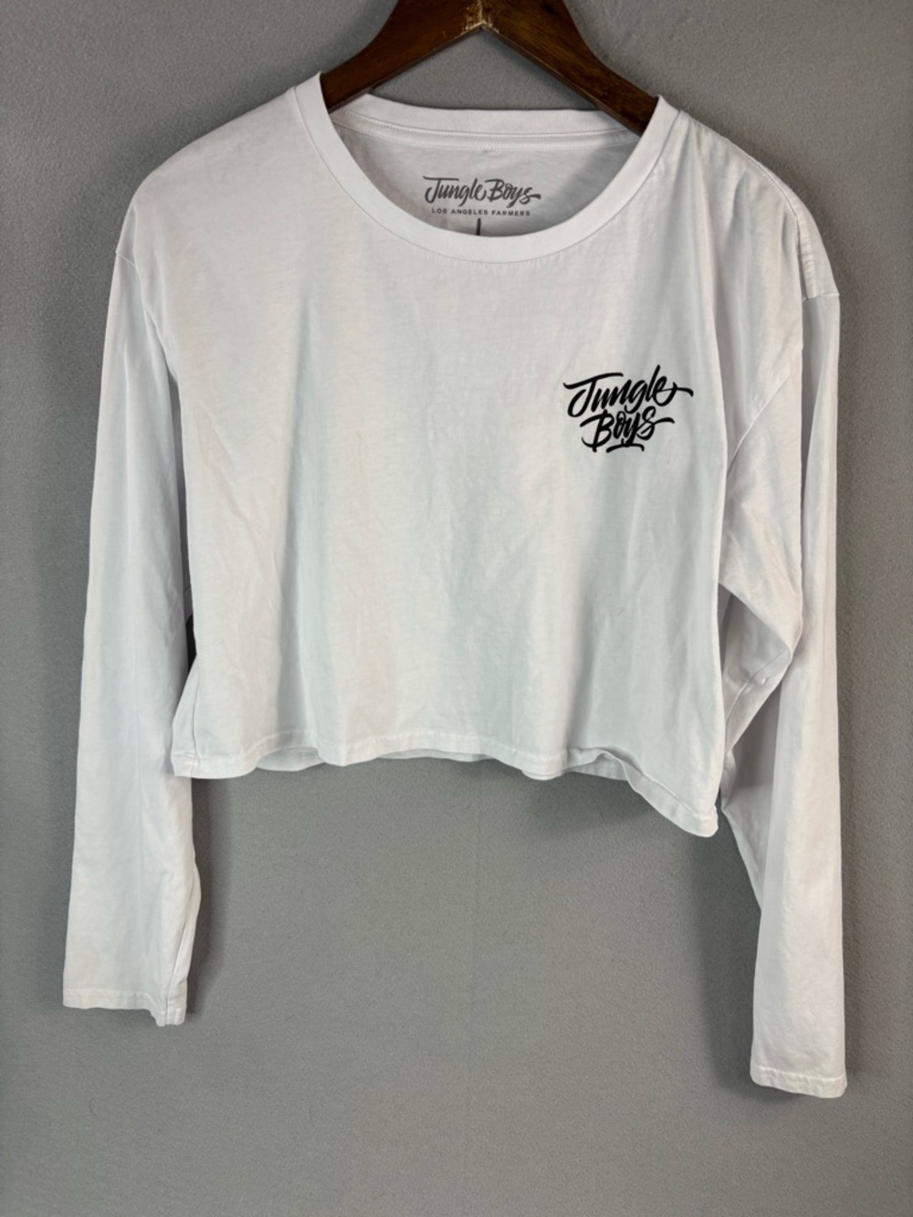 Jungle Boys L White Cropped Long-Sleeve Logo Tee